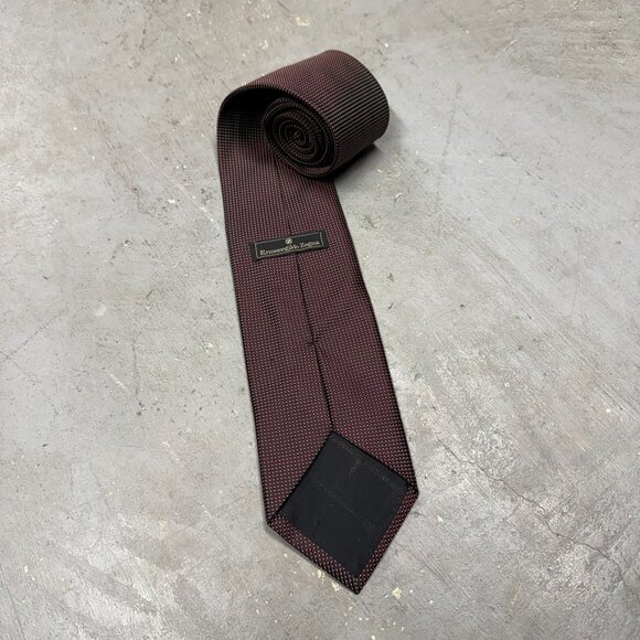 Ermenegildo Zegna Tie Polka Dot 100% Silk Made in Italy Brown/Red 3.5" - Picture 4 of 8